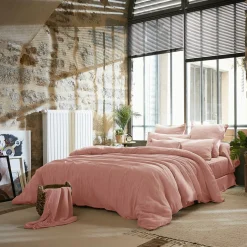 Drap plat gaze de coton (270 x 300 cm) Gaïa Rose pêche