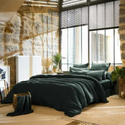 Drap plat gaze de coton (240 x 300 cm) Gaïa Vert sapin