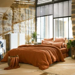 Drap plat gaze de coton (270 x 300 cm) Gaïa Abricot