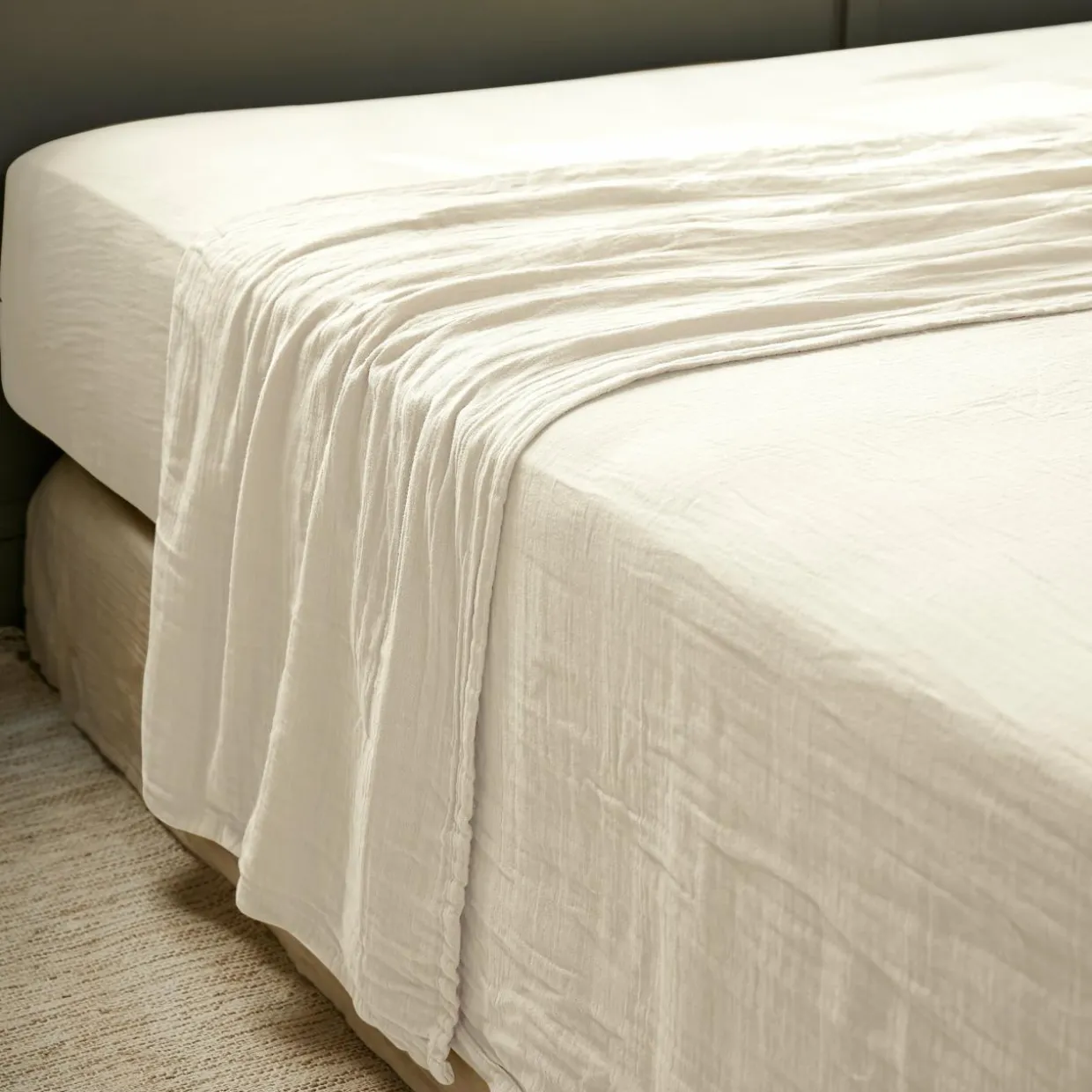 Drap plat gaze de coton (240 x 300 cm) Gaïa Beige pampa