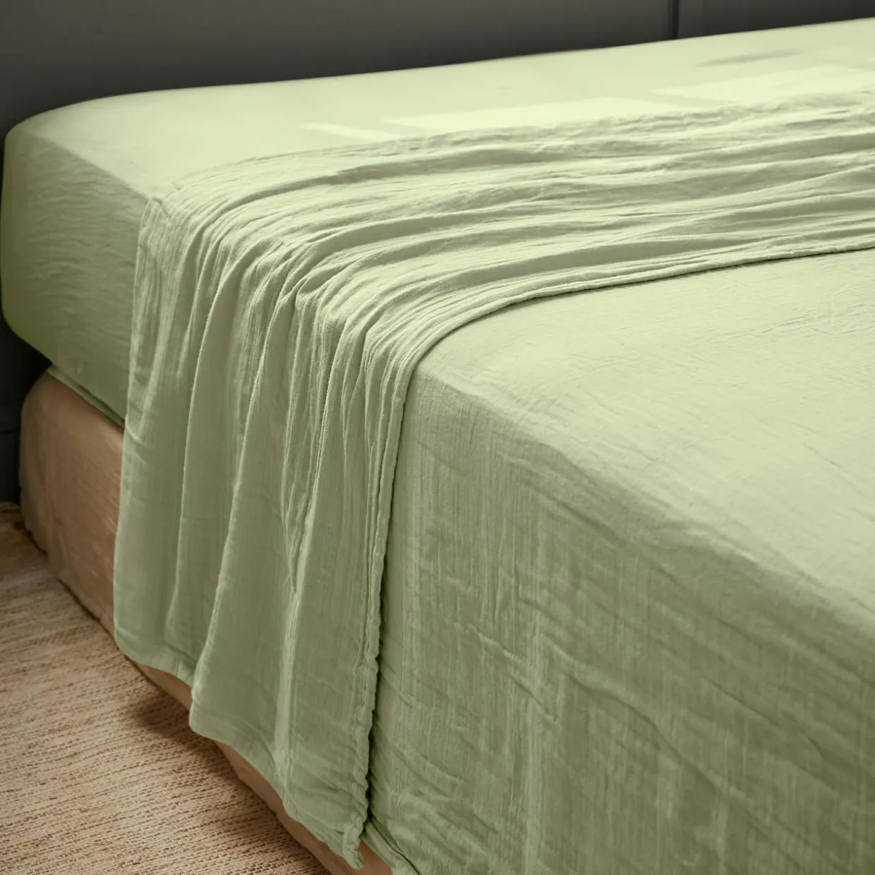 Drap plat gaze de coton (270 x 300 cm) Gaïa Vert tilleul