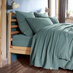 Drap plat gaze de coton (240 x 300 cm) Gaïa Bleu canard