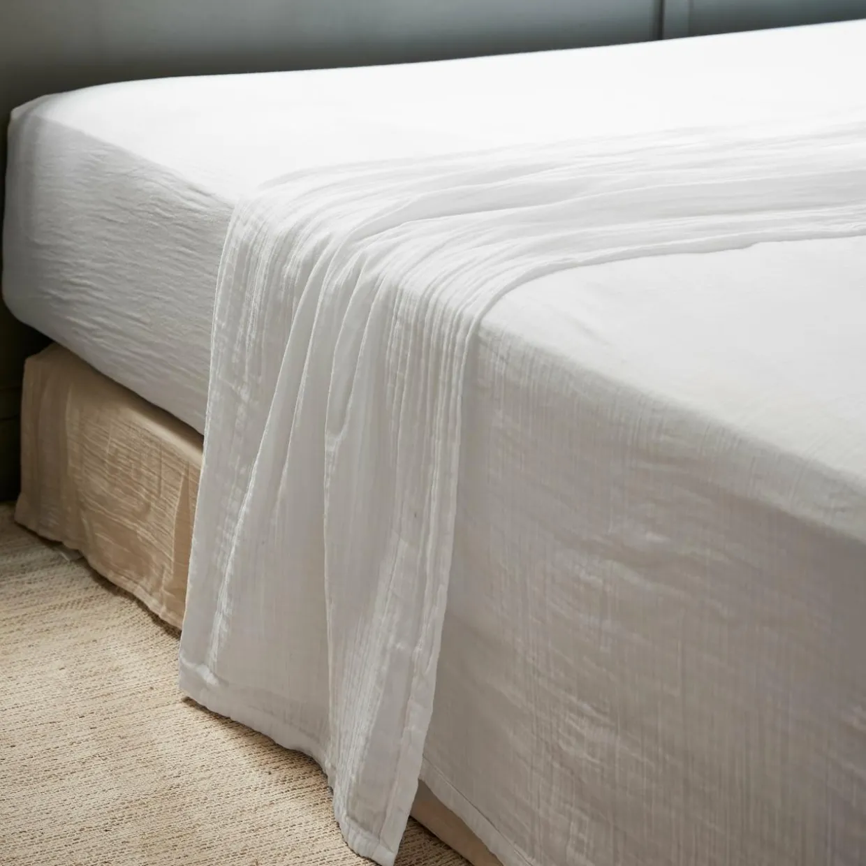 Drap plat gaze de coton (240 x 300 cm) Gaïa Blanc chantilly