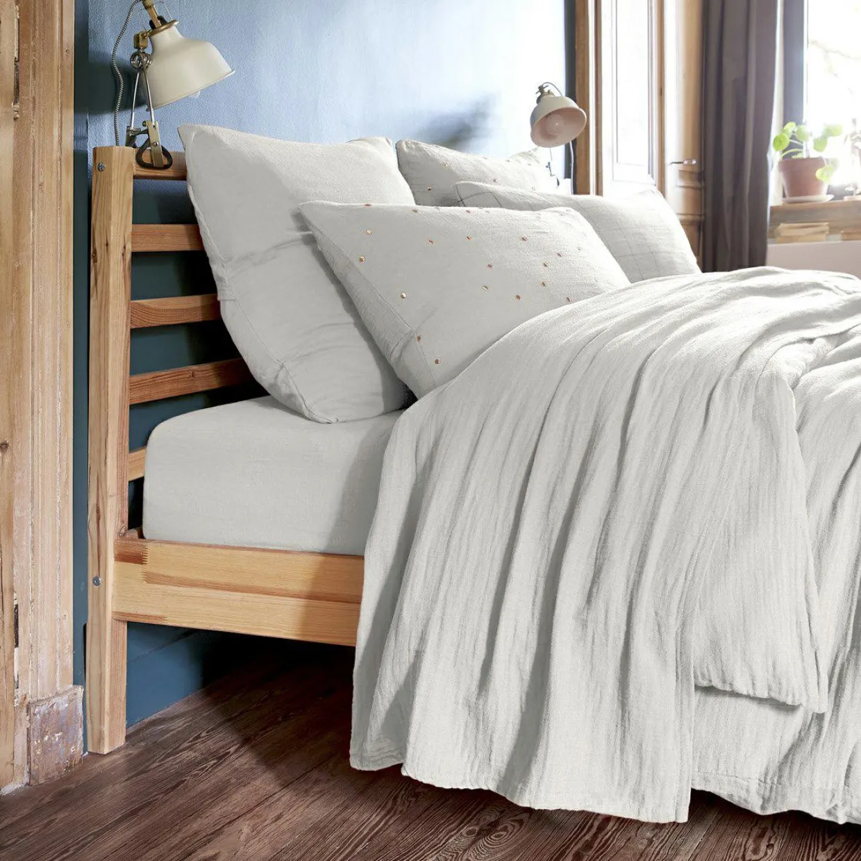 Drap plat gaze de coton (240 x 300 cm) Gaïa Gris nuage