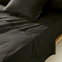 Drap plat percale de coton (270 x 300 cm) Cali Noir