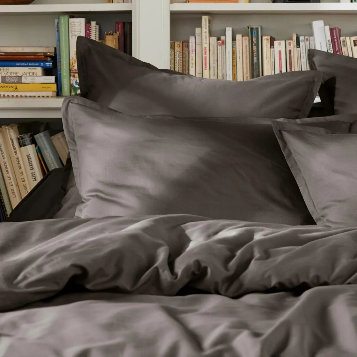 Drap plat percale de coton (180 x 290 cm) Cali Gris anthracite