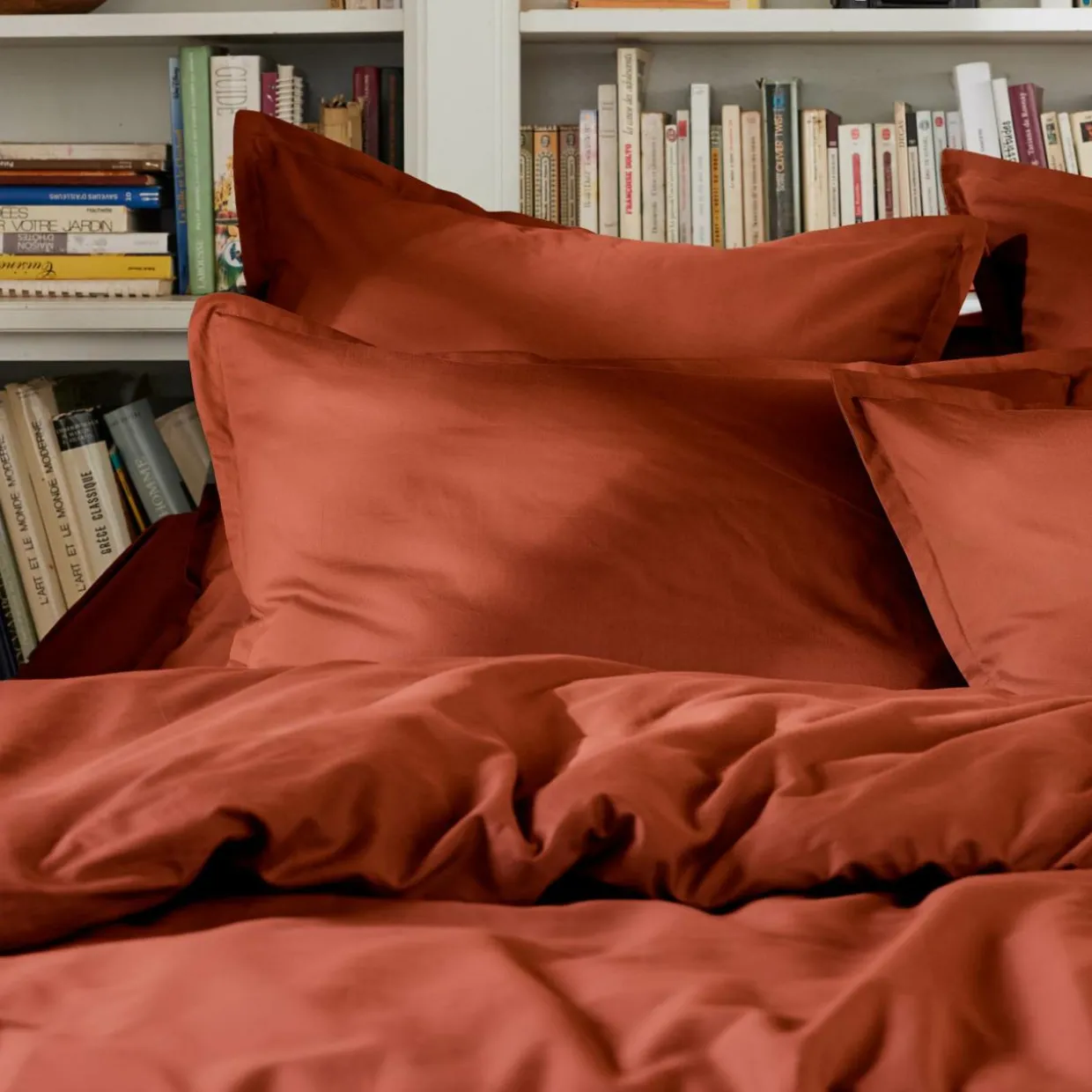 Drap plat percale de coton (270 x 300 cm) Cali Terracotta