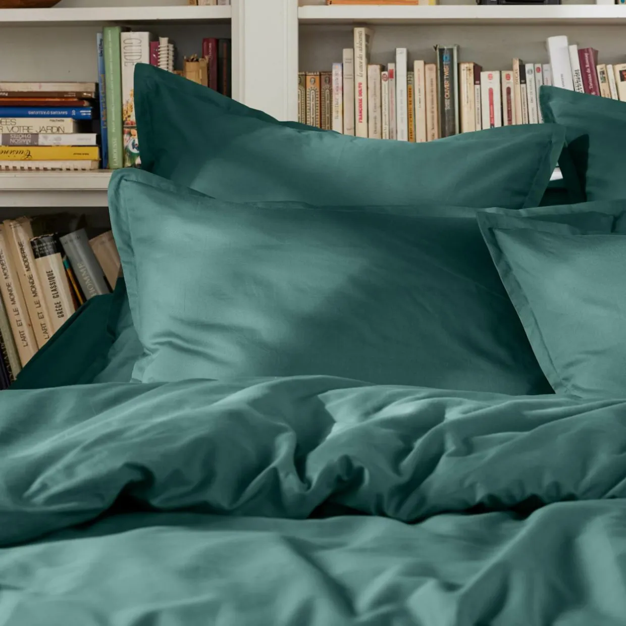 Drap plat percale de coton (270 x 300 cm) Cali Bleu canard