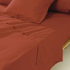 Drap plat percale de coton (180 x 290 cm) Cali Terracotta