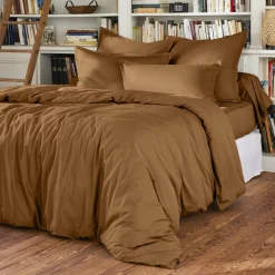 Drap plat percale de coton (270 x 300 cm) Cali Camel