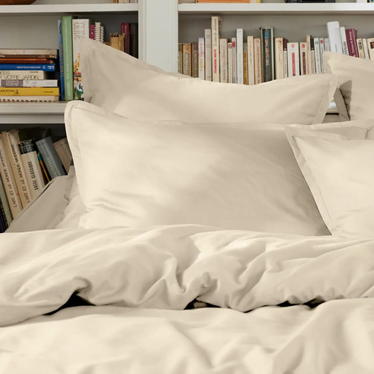 Drap plat percale de coton (240 x 300 cm) Cali Beige