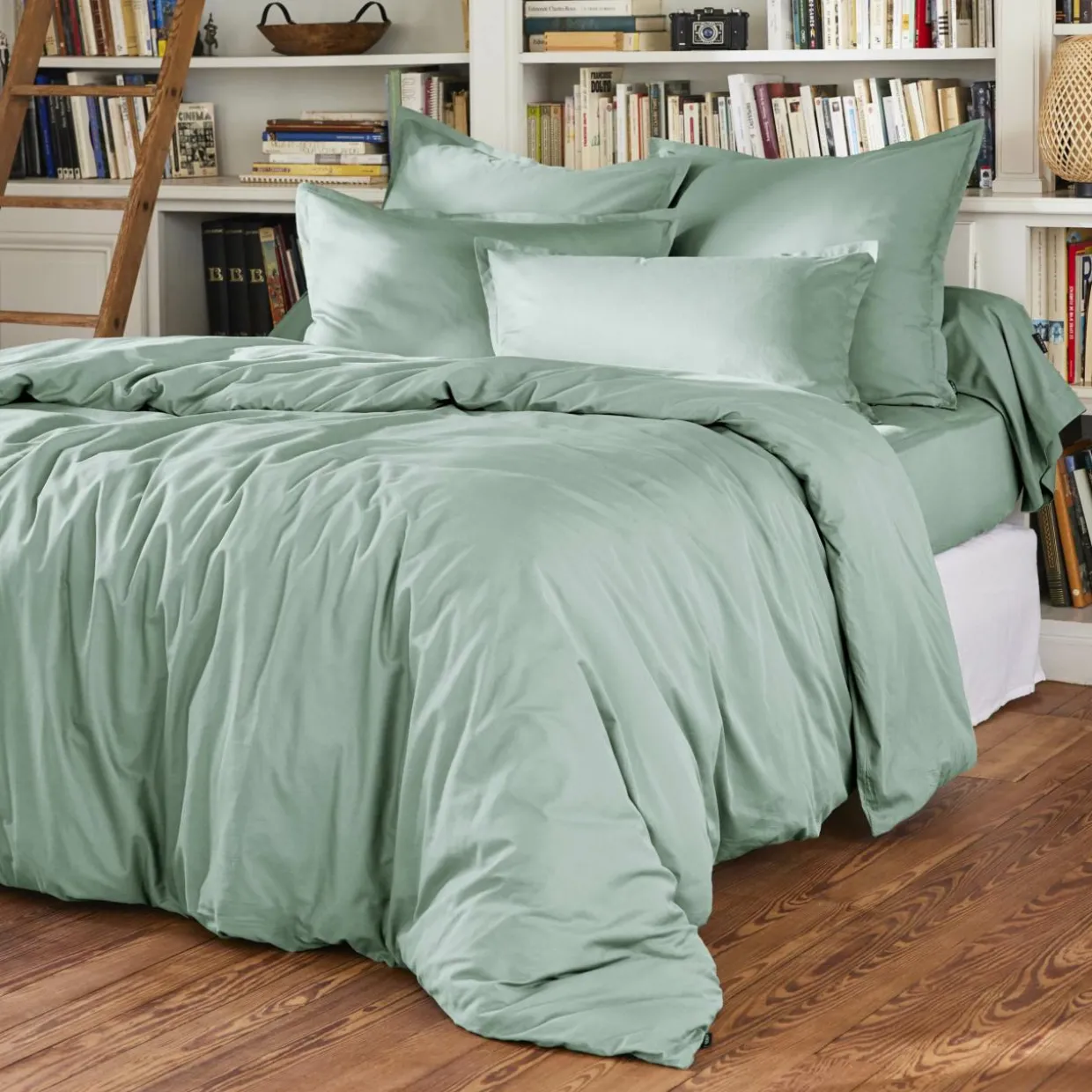 Drap plat percale de coton (240 x 300 cm) Cali Vert eucalyptus