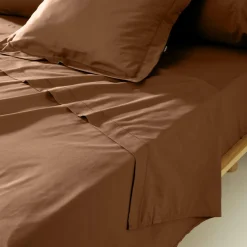 Drap plat percale de coton (240 x 300 cm) Cali Marron chocolat