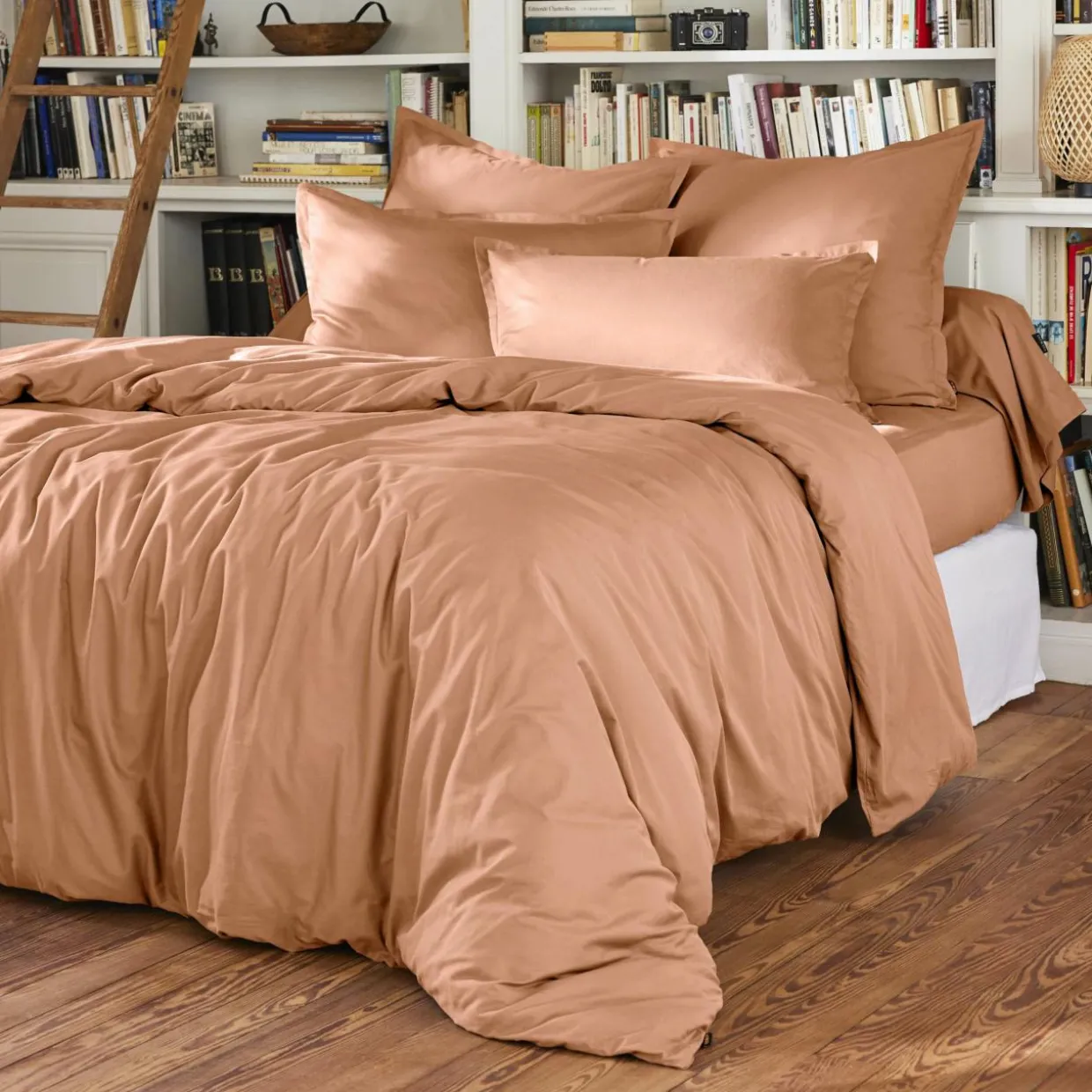 Drap plat percale de coton (270 x 300 cm) Cali Rose pêche