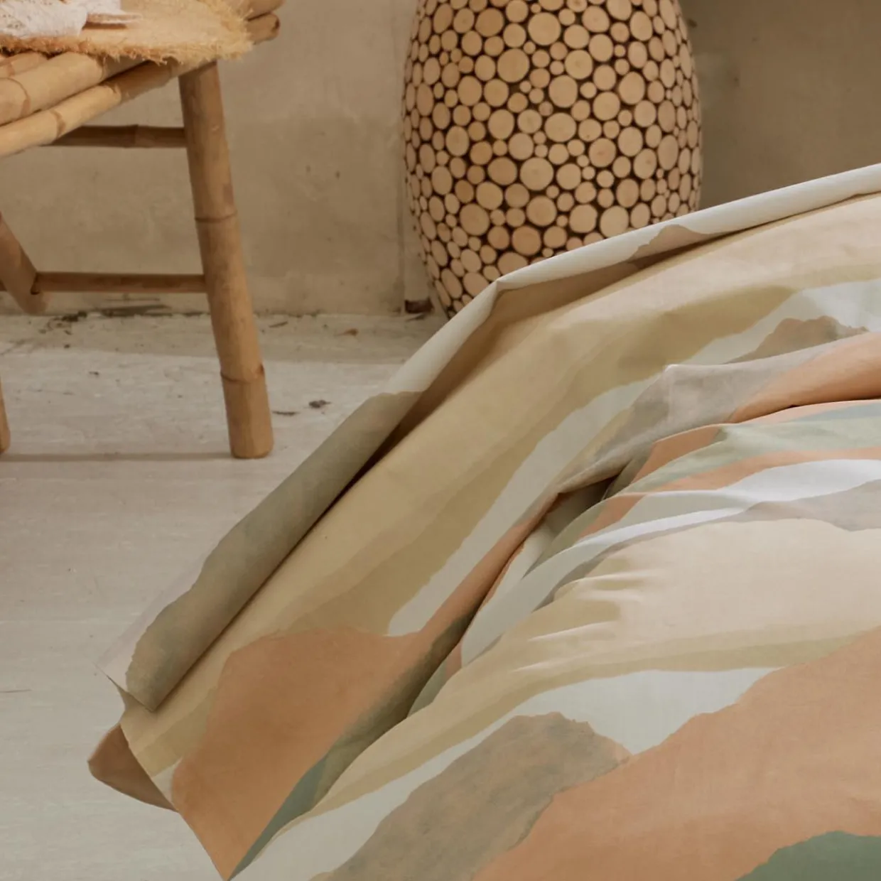 Drap plat percale de coton (280 x 325 cm) Land Beige Craie