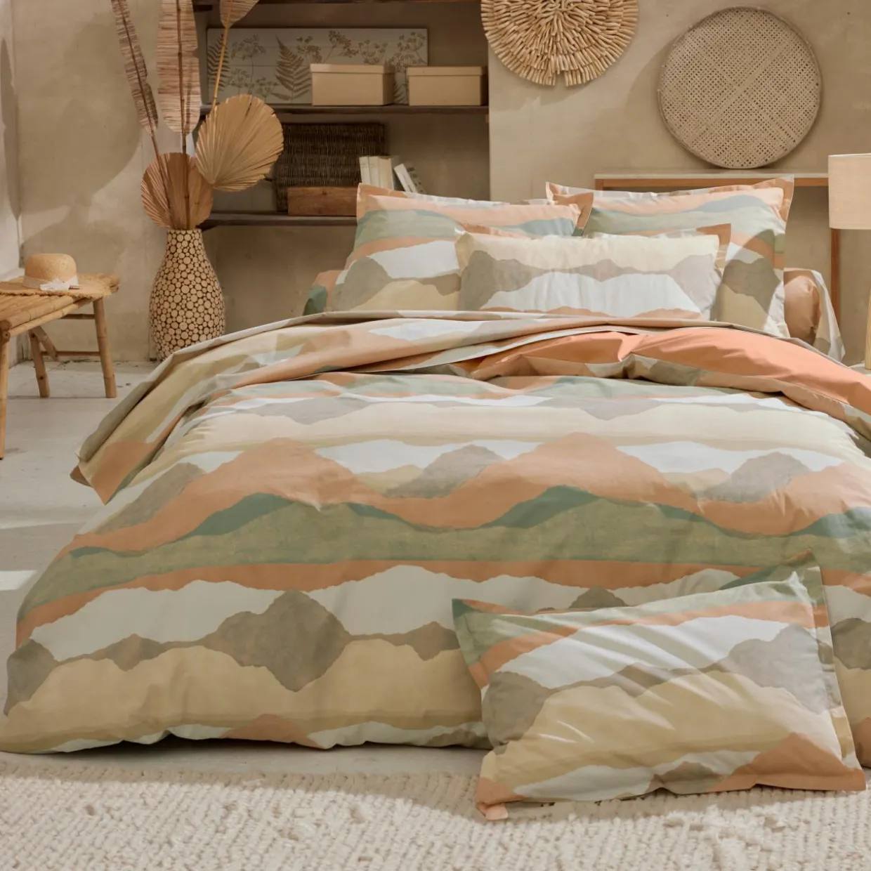 Drap plat percale de coton (280 x 325 cm) Land Beige Craie