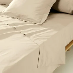 Drap plat percale de coton (180 x 290 cm) Cali Beige