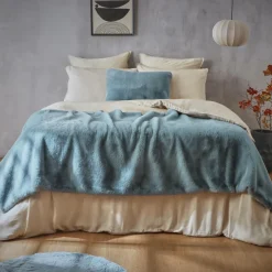 Édredon fausse fourrure (90 x 220 cm) Finn Bleu