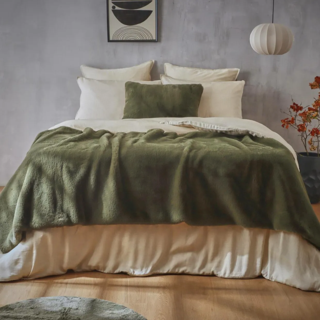 Édredon fausse fourrure (90 x 220 cm) Finn Vert kaki