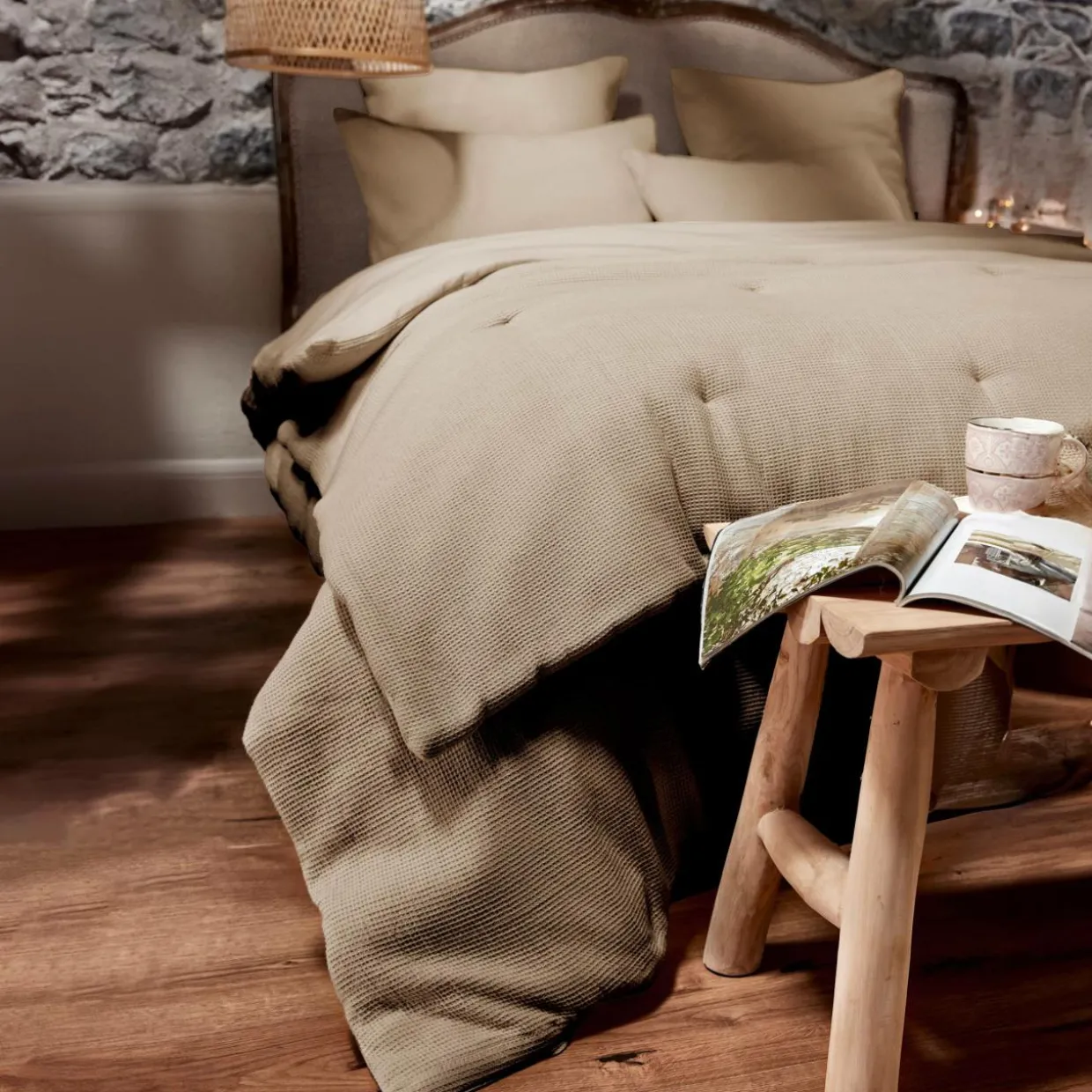 Edredon coton nid d'abeille (90 x 220 cm) Eva Ficelle