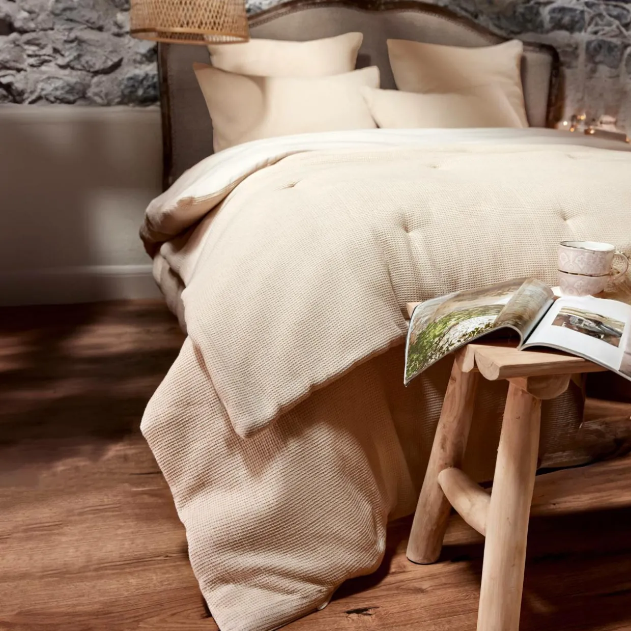 Edredon coton nid d'abeille (90 x 220 cm) Eva Beige