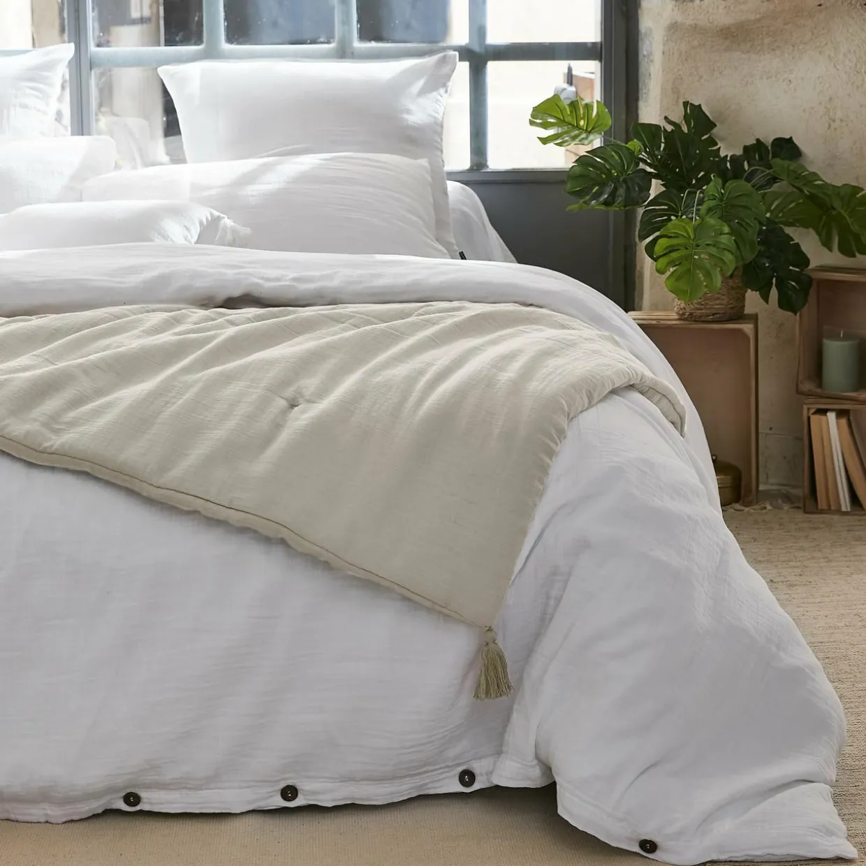 Edredon gaze de coton (90 x 200 cm) Gaïa Beige pampa