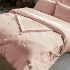 Edredon gaze de coton (150 x 150 cm) Gaïa Rose poudré
