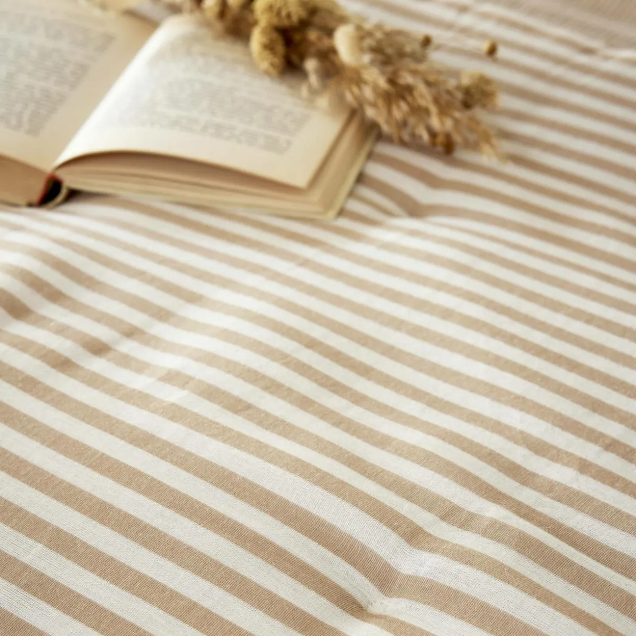 Edredon gaze de coton (90 x 200 cm) Gaïa rayures Ficelle