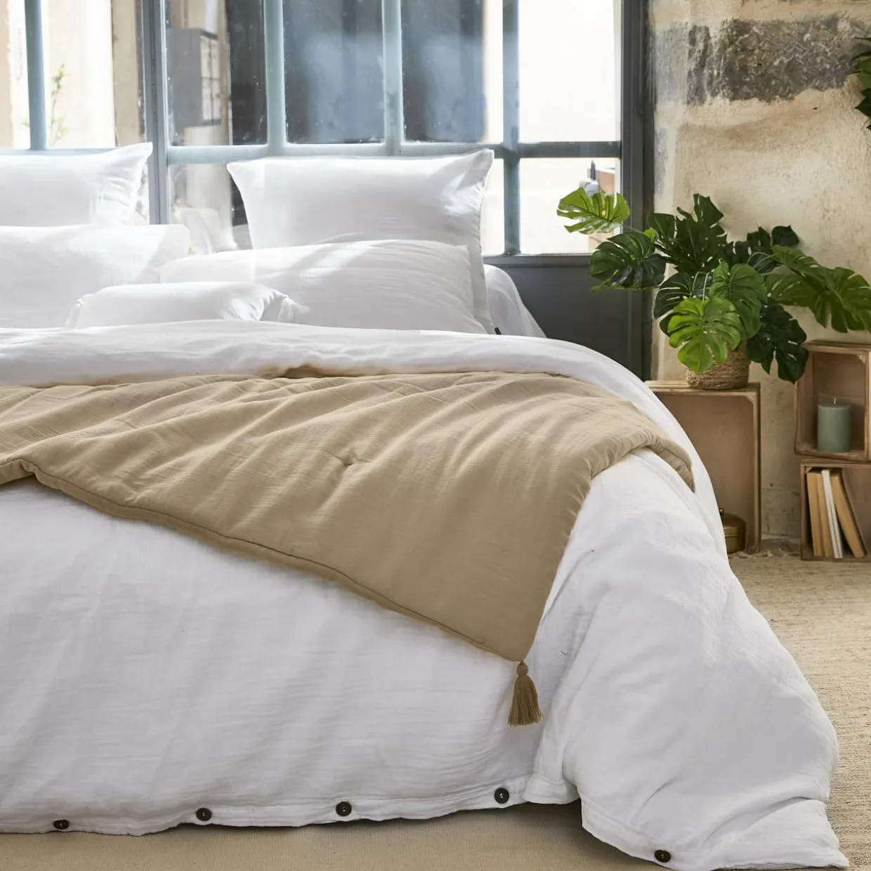 Edredon gaze de coton (90 x 200 cm) Gaïa Ficelle