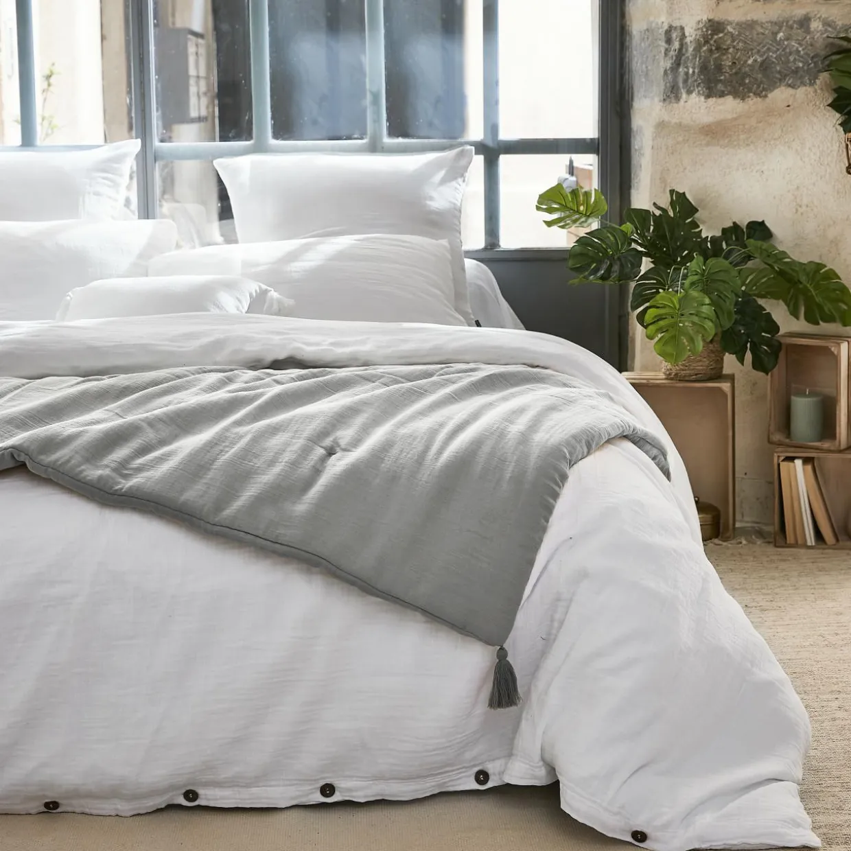 Edredon gaze de coton (150 x 150 cm) Gaïa Gris nuage