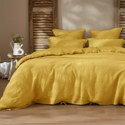 Edredon lin lavé (90 x 200 cm) Louise Jaune moutarde