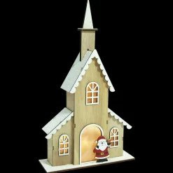 Eglise lumineuse à piles (H40 cm) Papa Noël blanc chaud