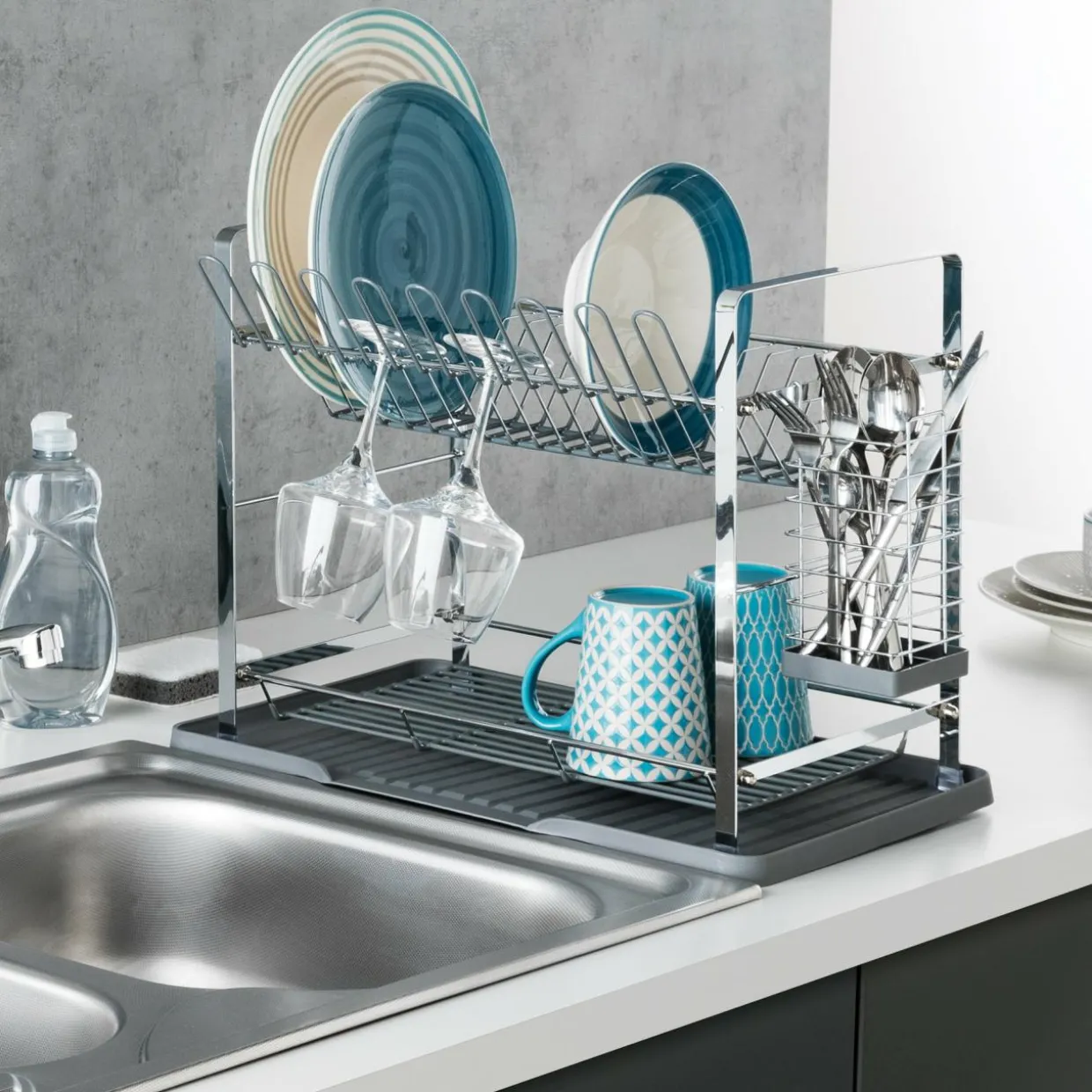 Egouttoir en métal 2 niveaux (50 x 30 cm) Actual Gris