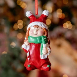 Elfe de Noël à suspendre (H8 cm) Julia en Rouge et vert