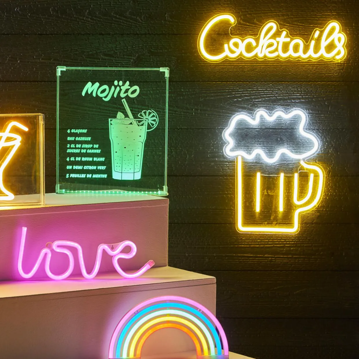 Enseigne lumineuse néon à piles (H16 cm) Arc en Ciel Multicolore