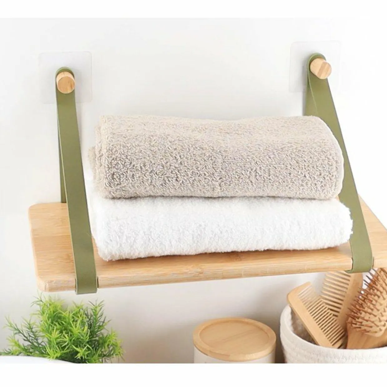 Etagère adhésive bambou (40 x H20 cm) Easy Chic Vert kaki