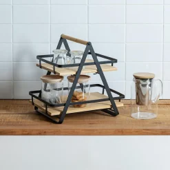 Etagère cuisine transportable en bois 2 niveaux avec anse (H29 cm) Ordera Noir