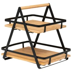 Etagère cuisine transportable en bois 2 niveaux avec anse (H29 cm) Ordera Noir