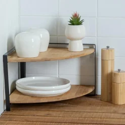 Etagère d'angle bois 2 niveaux (H20,5 cm) Ordera Noir