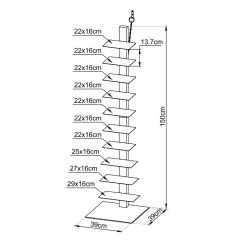 Etagère de rangement 10 niveaux (H150 cm) Bibliothèque Book Blanc