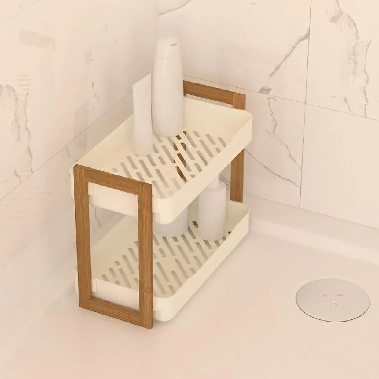 Etagère de salle de bain 2 niveaux (H35 cm) Natureo Blanc