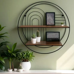 Etagère murale métal 2 plateaux + 2 portes photos (D 50 cm) Tiggy Noir