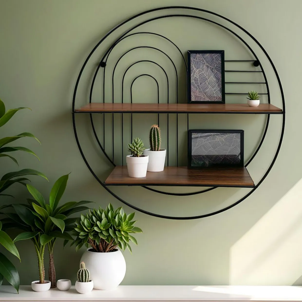 Etagère murale métal 2 plateaux + 2 portes photos (D 50 cm) Tiggy Noir