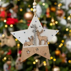 Etoile de Noël à suspendre (H14 cm) Cerf Naturel