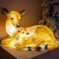 Famille Faon lumineux fibre de verre 8 LED (H32 cm) Blanc chaud