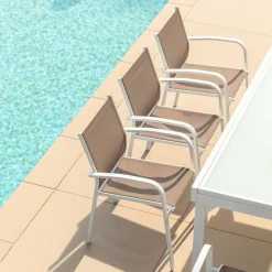 Fauteuil de jardin aluminium empilable Murano Blanc et taupe