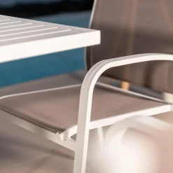 Fauteuil de jardin aluminium empilable Murano Blanc et taupe