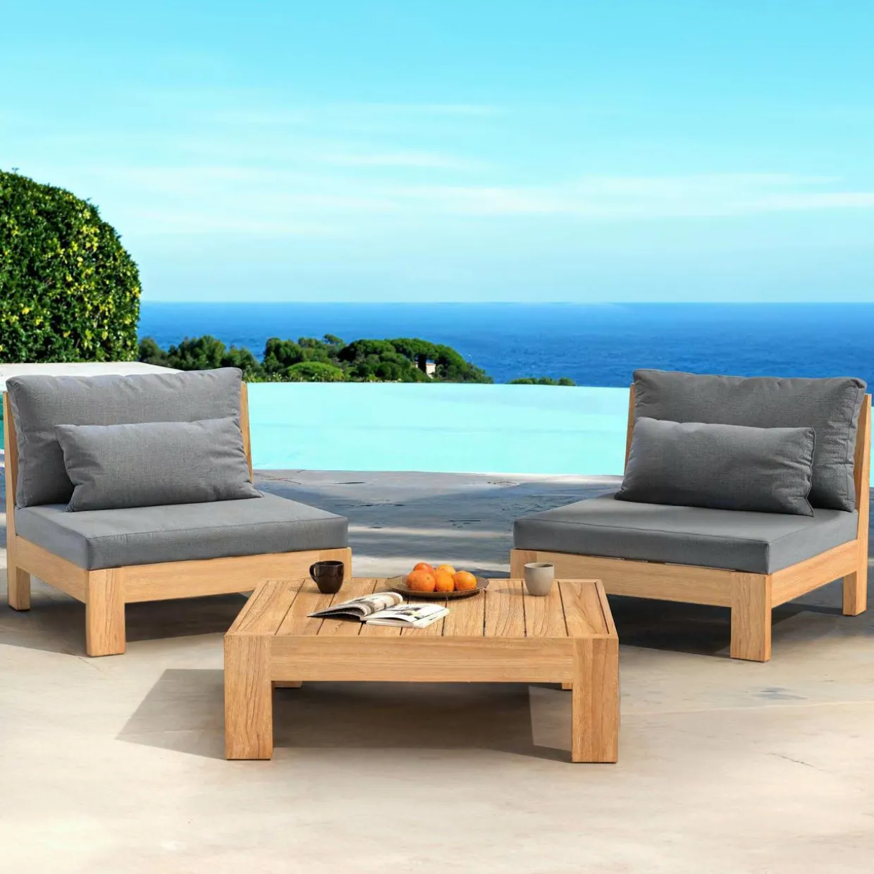 Fauteuil de jardin bois d'acacia Bornéo Gris anthracite