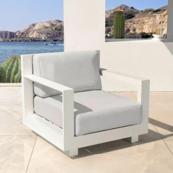Fauteuil de jardin détente en aluminium Elba Blanc et gris clair