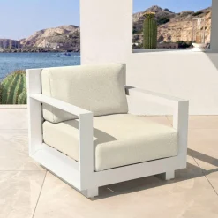Fauteuil de jardin détente en aluminium Elba Blanc et beige
